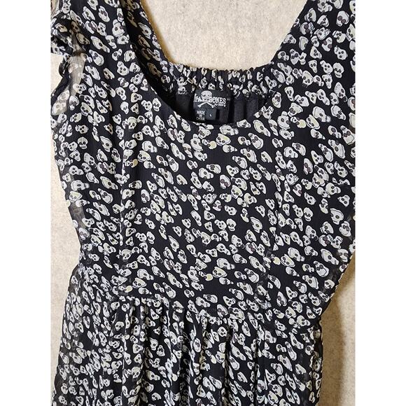 ROYAL BONES by Daang Tripp Black Ruffle White Skull Goth Emo Mini Dress SZ L - Picture 2 of 9